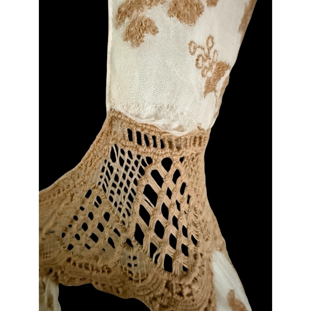 ZARA Trafaluc Maxi Dress M White Embroidered Boho Open Back Crochet Lace Beige - Picture 10 of 14